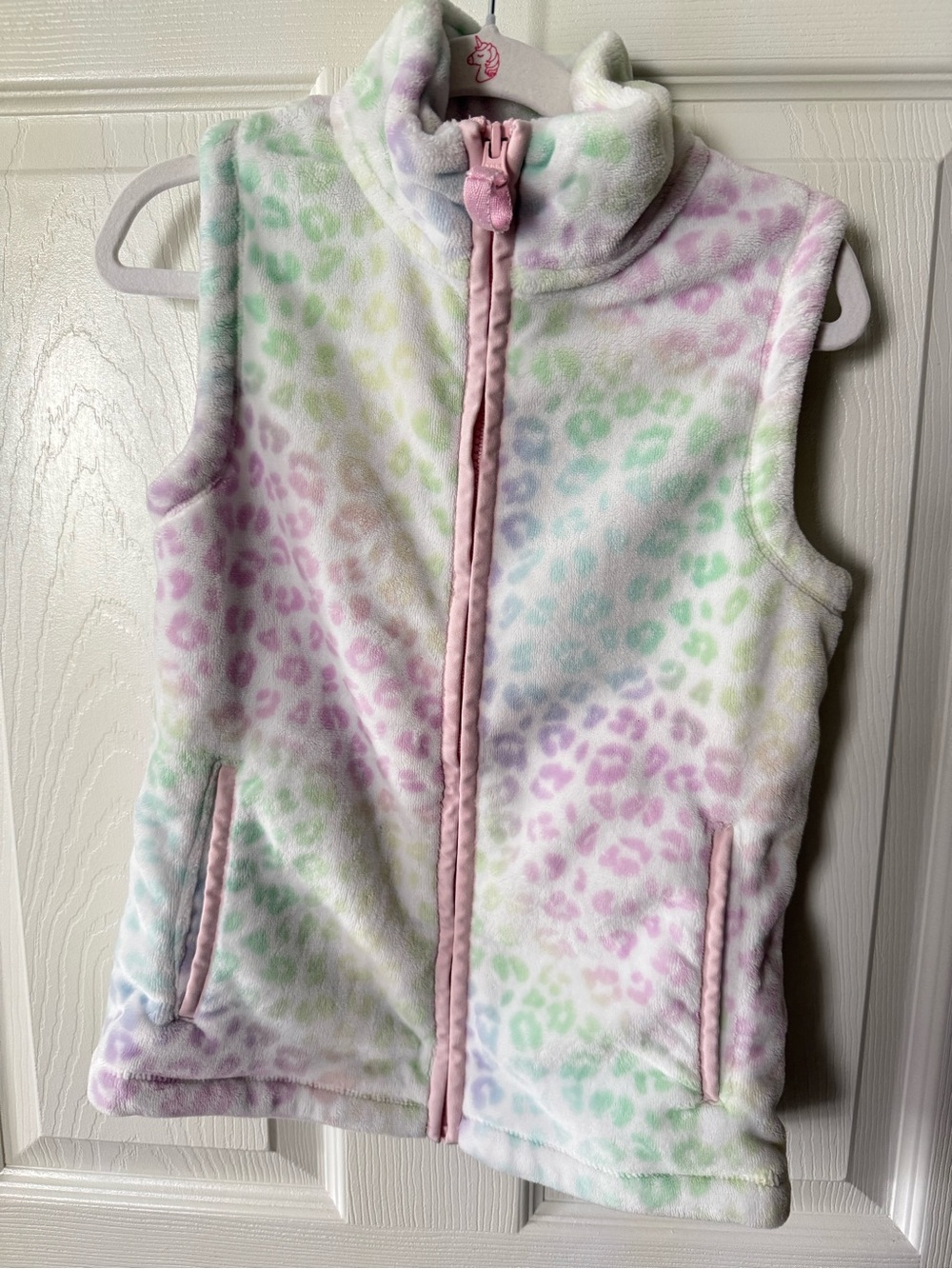 Lands End Girls Tie-Dye Leopard Print Fleece Vest